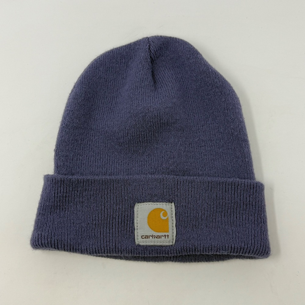 Carhartt Knit Beanie Hat Purple Periwinkle Blue Cuffed Logo Patch Watch Hat